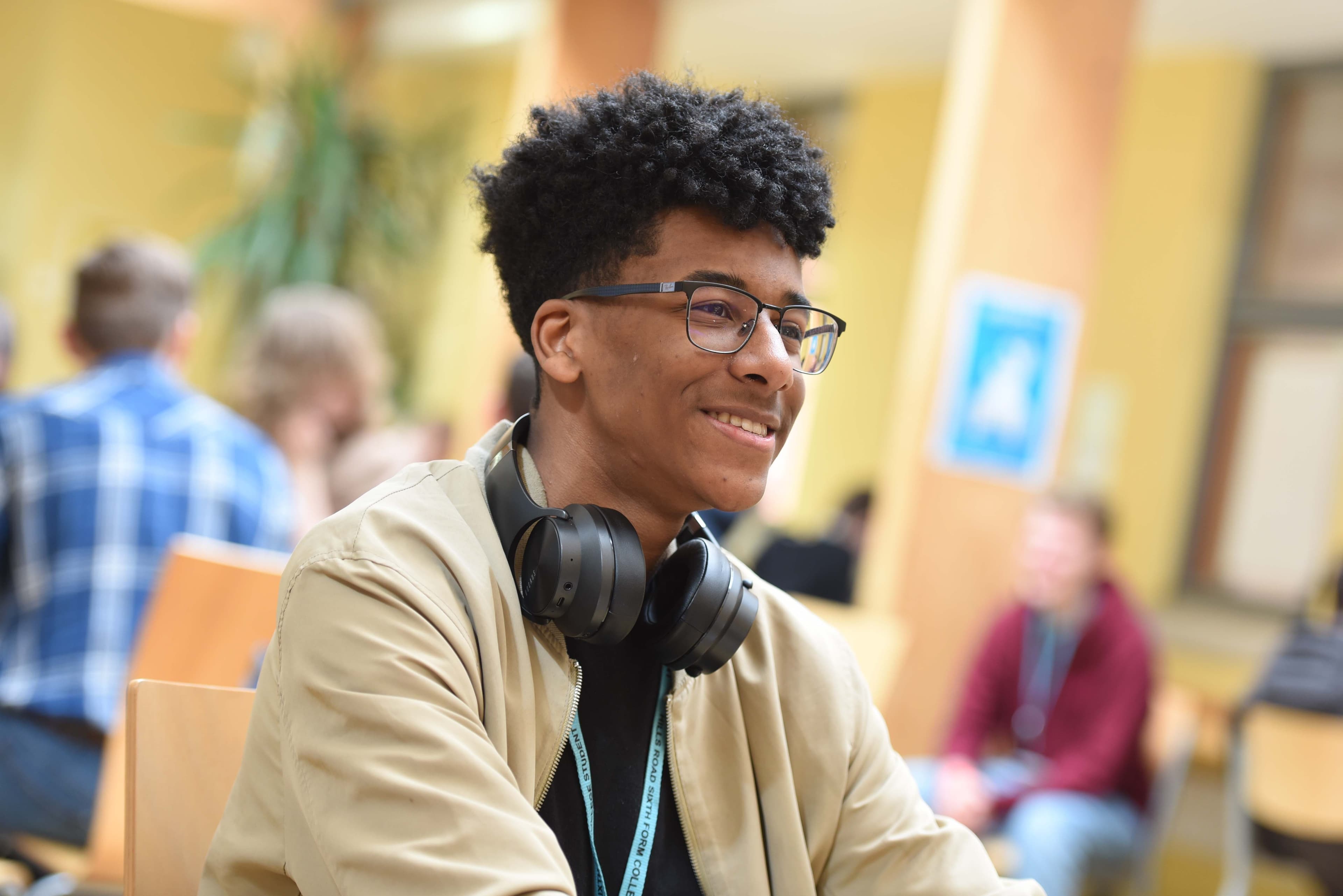 Student smiling in the canteen