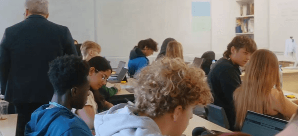 Students and teacher and class