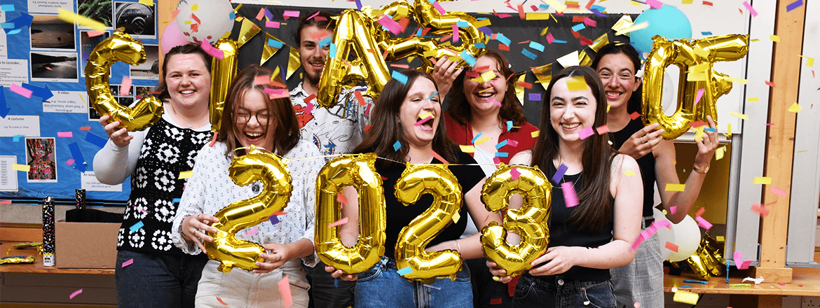 Hills Road students celebrating on results day