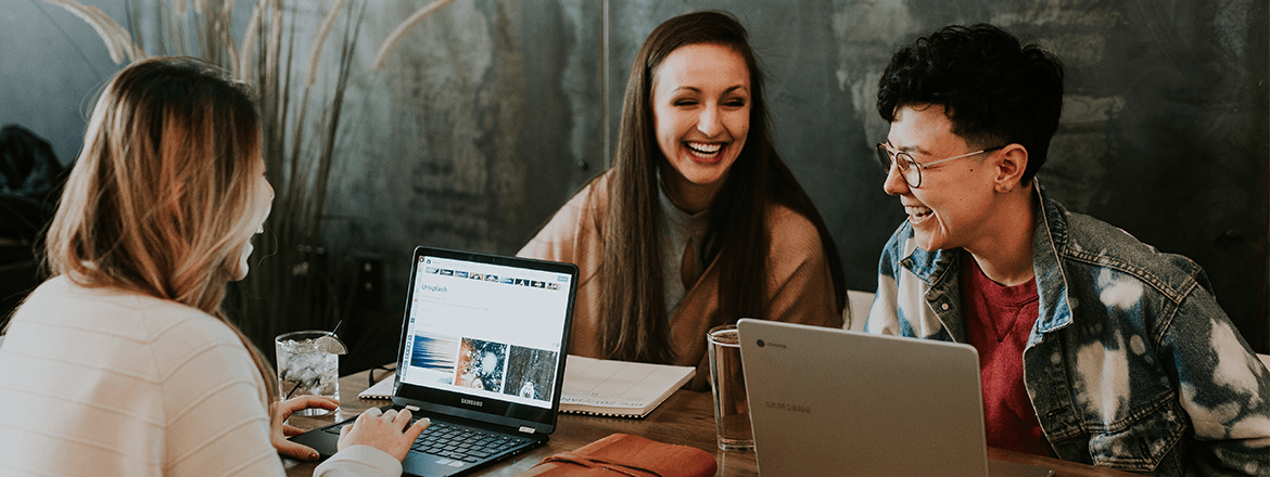 Three Hills students working on their computers
