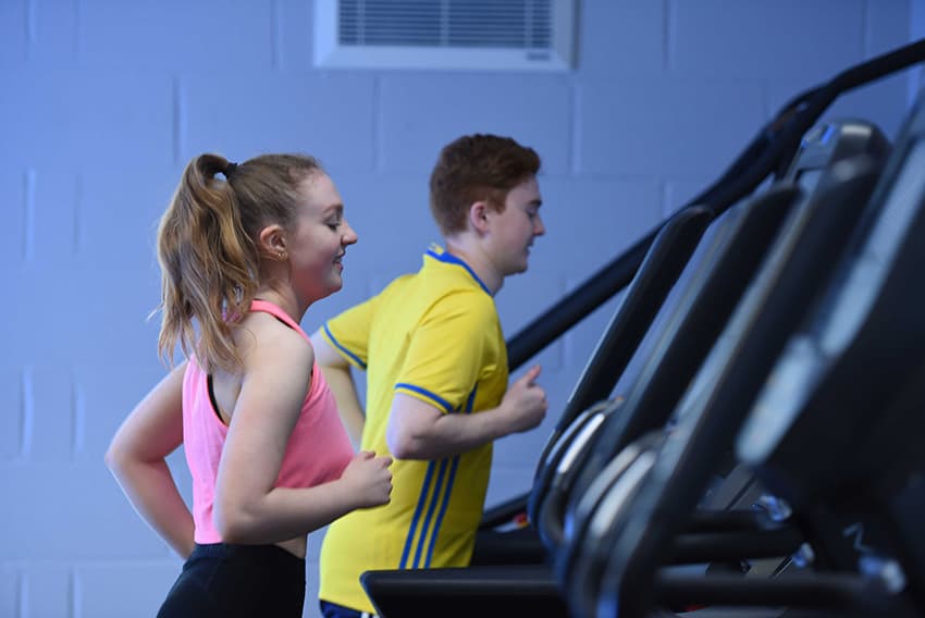 students on running machines in the gym