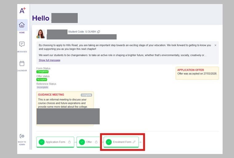 Enrolment: Applicaa welcome screen
