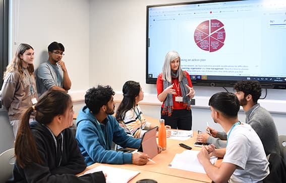 Small group of students around a table